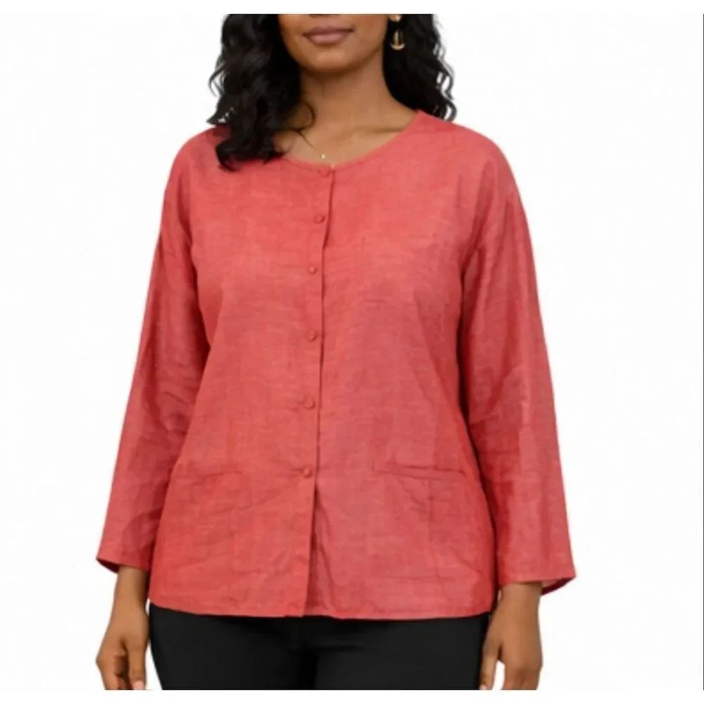 Eileen Fisher raspberry silk linen blend jacket size small